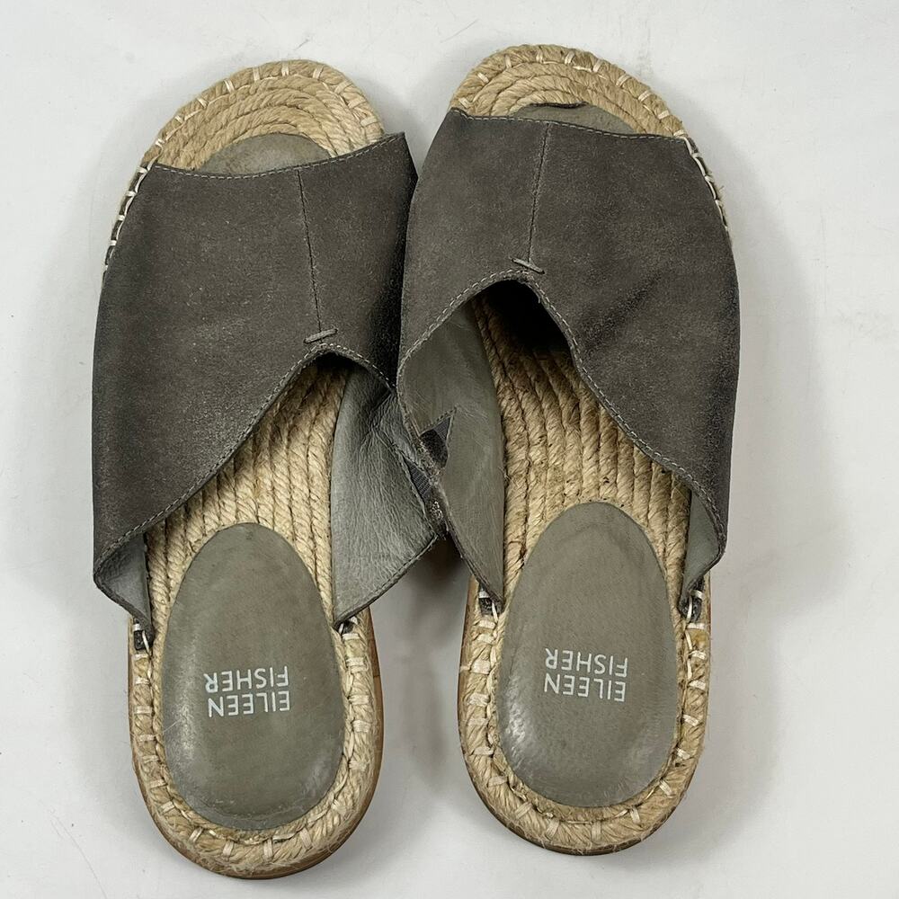 Eileen Fisher Milly Womens Sz 8.5Metallic Gray Suede Espadrille Slide Sandals - Picture 8 of 12